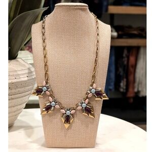 J.Crew Statement Bib Necklace Gold Tone Multi Color Gem Rhinestone